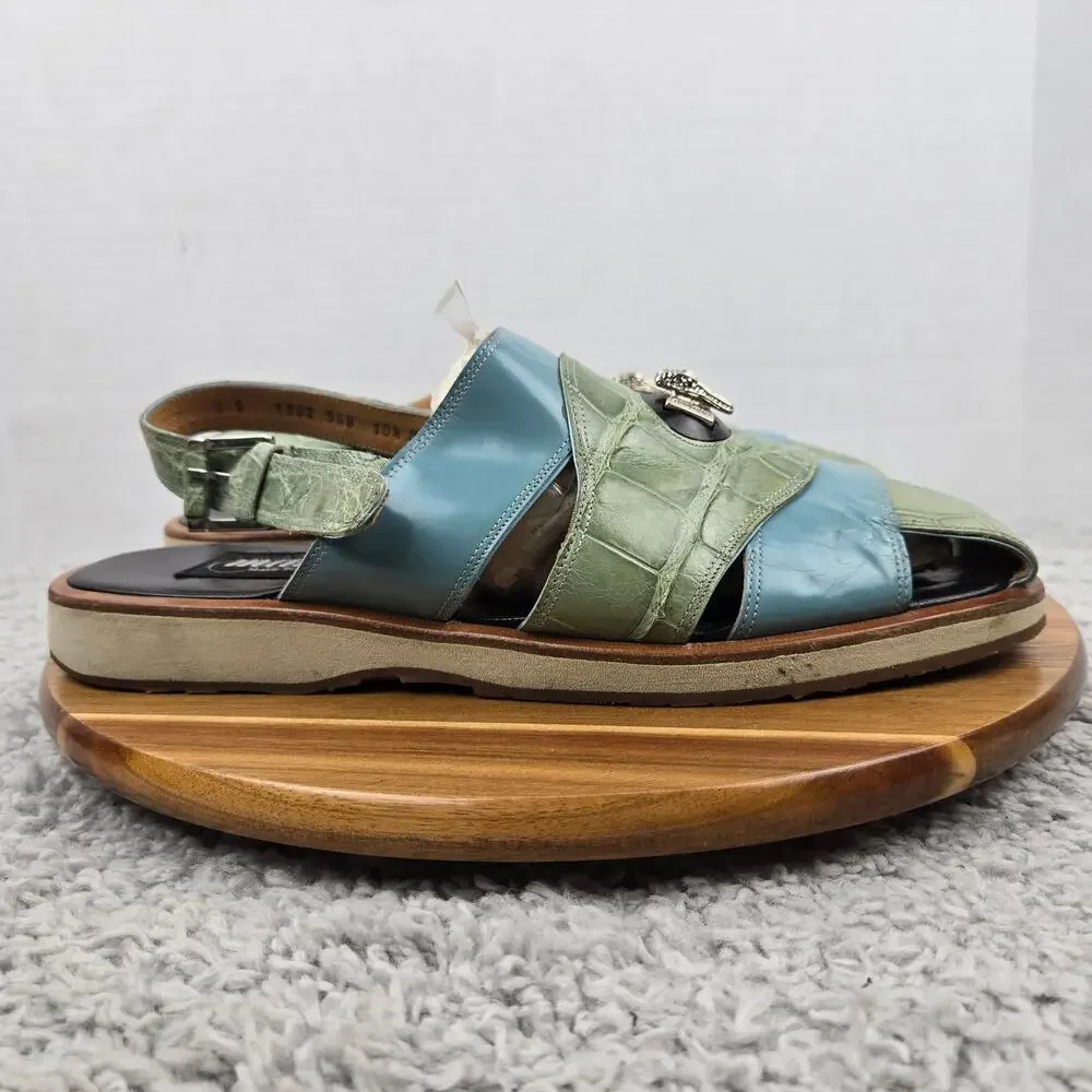 Mauri Mens 10.5M 1302 Green Blue Alligator Exotic Casual Lifestyle Daily Sandal